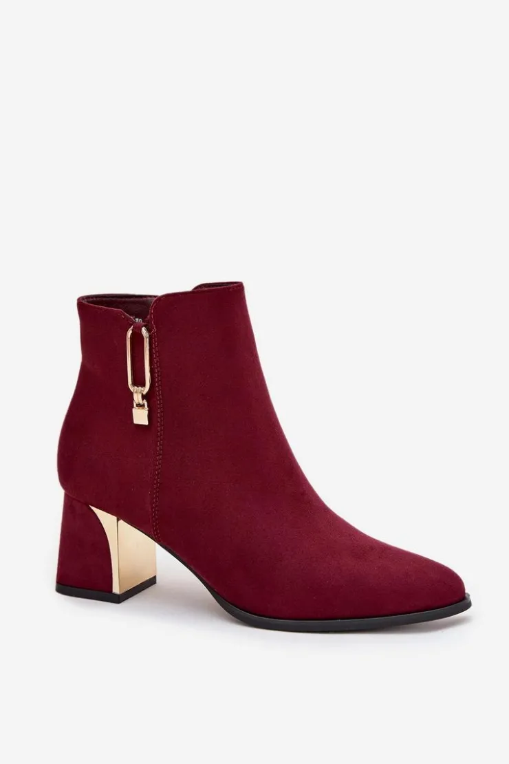 Damskie Boto Botki Damskie Na Słupku Ze Złotymi Detalami Bordowe Kalivra