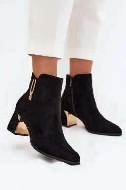 Clearance Boto Botki Damskie Na Słupku Ze Złotymi Detalami Czarne Kalivra Czarny
