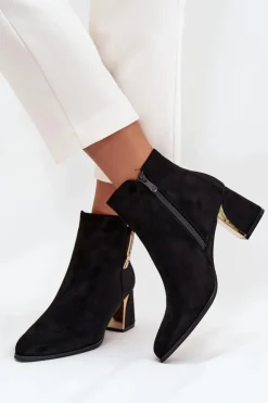 Clearance Boto Botki Damskie Na Słupku Ze Złotymi Detalami Czarne Kalivra Czarny