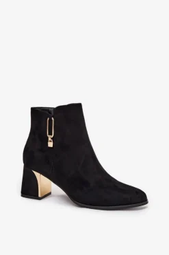 Clearance Boto Botki Damskie Na Słupku Ze Złotymi Detalami Czarne Kalivra Czarny