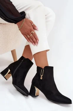 Clearance Boto Botki Damskie Na Słupku Ze Złotymi Detalami Czarne Kalivra Czarny