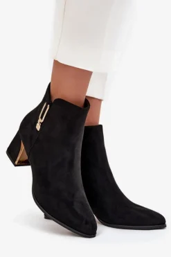 Clearance Boto Botki Damskie Na Słupku Ze Złotymi Detalami Czarne Kalivra Czarny