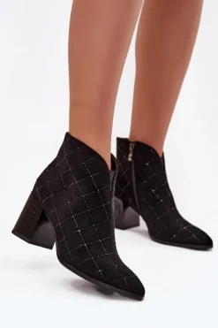 Damskie D&A Botki Damskie Na Słupku Ze Zdobieniem MR52-133 Czarne