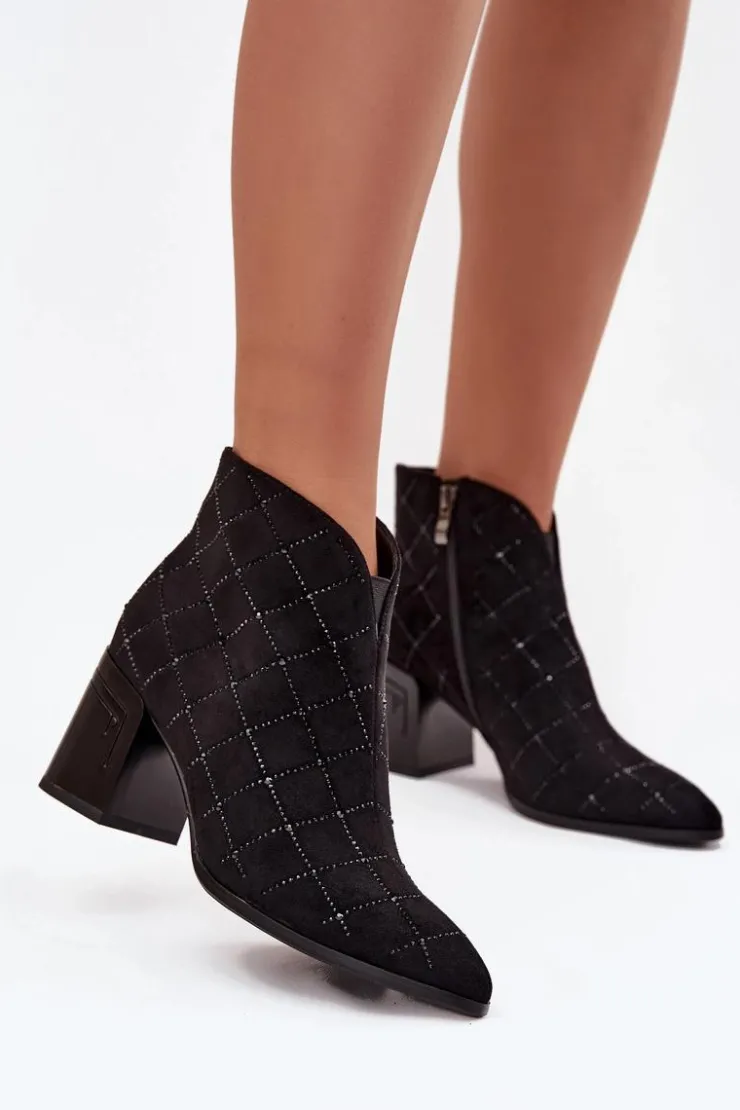 Damskie D&A Botki Damskie Na Słupku Ze Zdobieniem MR52-133 Czarne