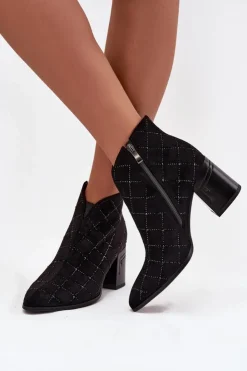 Damskie D&A Botki Damskie Na Słupku Ze Zdobieniem MR52-133 Czarne