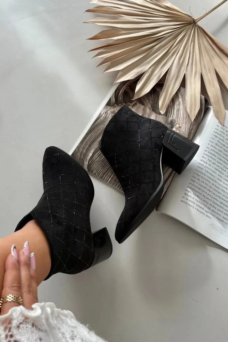 Damskie D&A Botki Damskie Na Słupku Ze Zdobieniem MR52-133 Czarne