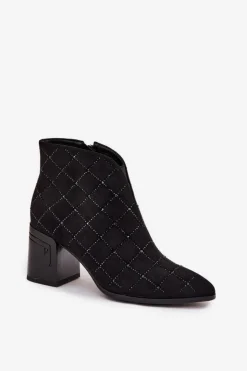 Damskie D&A Botki Damskie Na Słupku Ze Zdobieniem MR52-133 Czarne