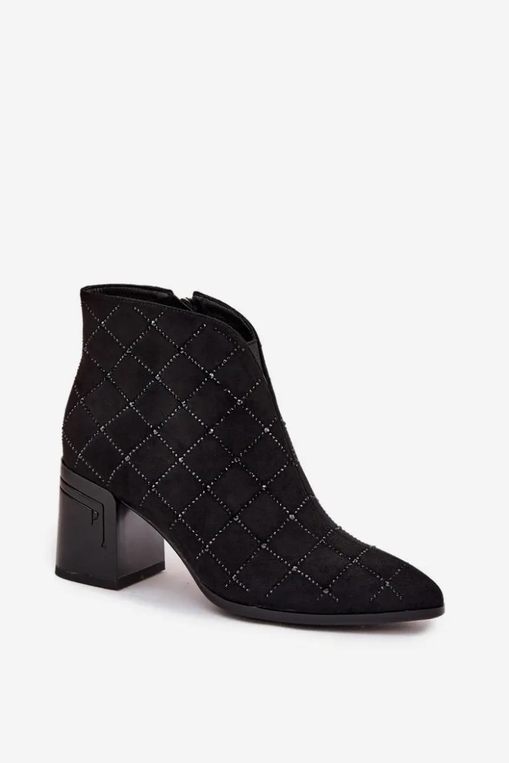Damskie D&A Botki Damskie Na Słupku Ze Zdobieniem MR52-133 Czarne