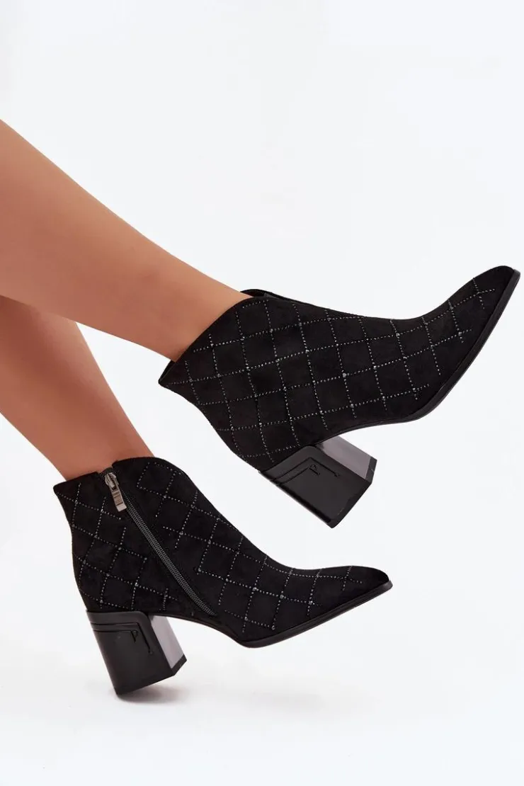 Damskie D&A Botki Damskie Na Słupku Ze Zdobieniem MR52-133 Czarne