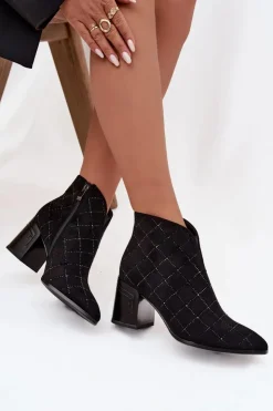 Damskie D&A Botki Damskie Na Słupku Ze Zdobieniem MR52-133 Czarne