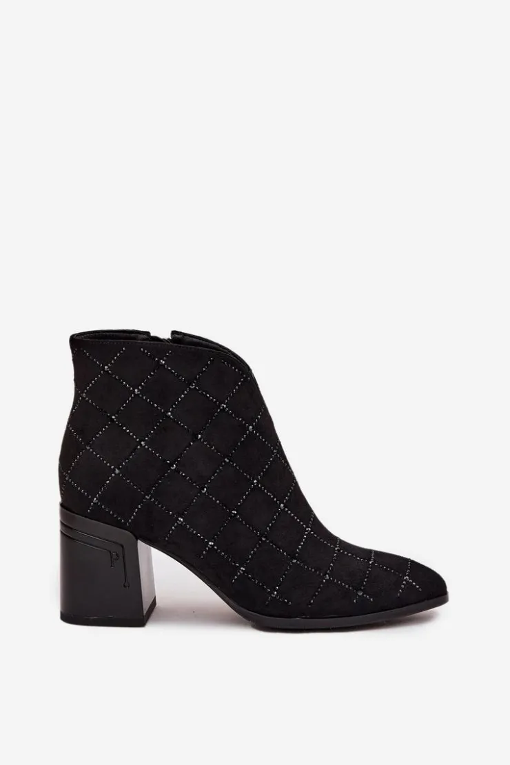 Damskie D&A Botki Damskie Na Słupku Ze Zdobieniem MR52-133 Czarne