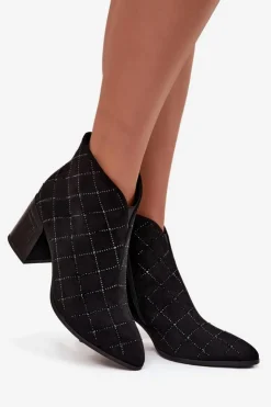 Damskie D&A Botki Damskie Na Słupku Ze Zdobieniem MR52-133 Czarne