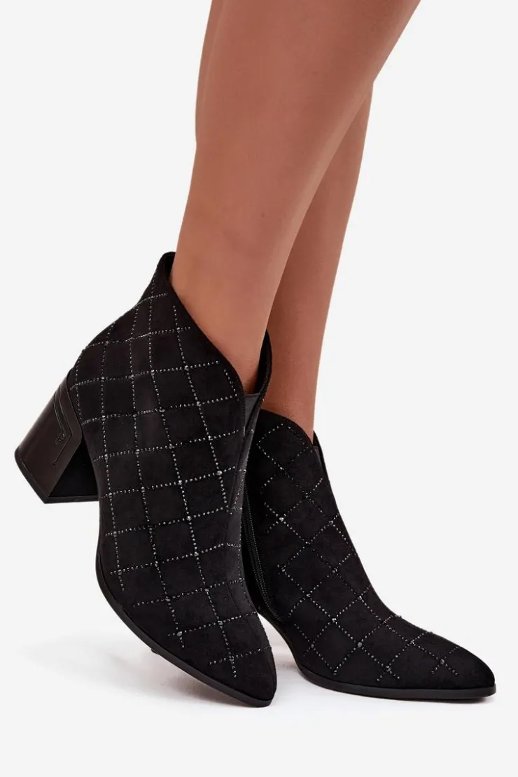 Damskie D&A Botki Damskie Na Słupku Ze Zdobieniem MR52-133 Czarne