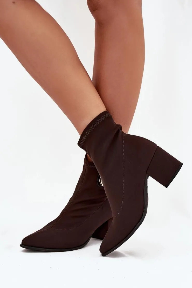 Zazoo Botki Na Słupku|Brązowe I Beżowe Botki*Botki Damskie Na Słupku Ze Złotym Detalem 3128 Czekoladowe Brązowy