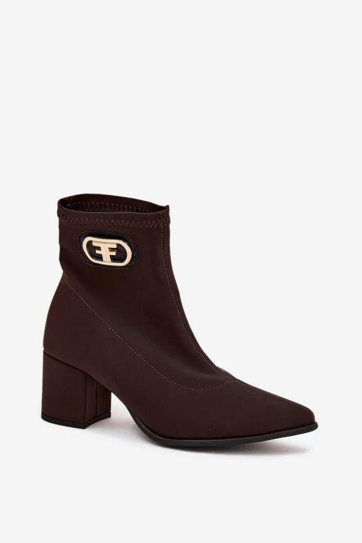 Zazoo Botki Na Słupku|Brązowe I Beżowe Botki*Botki Damskie Na Słupku Ze Złotym Detalem 3128 Czekoladowe Brązowy