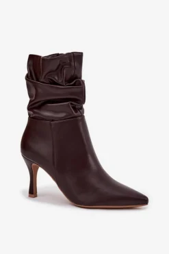 Damskie Boto Botki Damskie Na Szpilce Z Marszczoną Cholewką Zamek Czekoladowe Ulisse