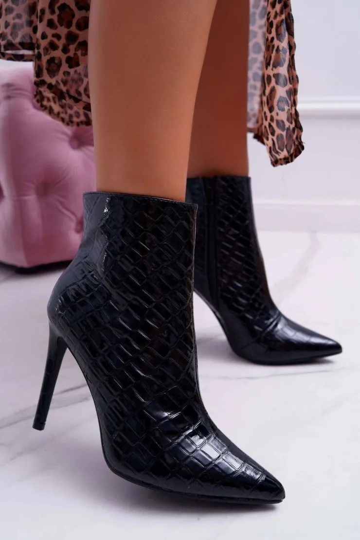 Boto Botki Na Obcasie|Czarne Botki*Botki Damskie Na Szpilce W Szpic Lakierowane Czarne Devo