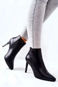 Buty Sergio Leone Czarne Botki|Botki Zimowe Damskie*Botki Damskie Na Szpilce Sergio Leone BT501