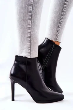 Buty Sergio Leone Czarne Botki|Botki Zimowe Damskie*Botki Damskie Na Szpilce Sergio Leone BT501