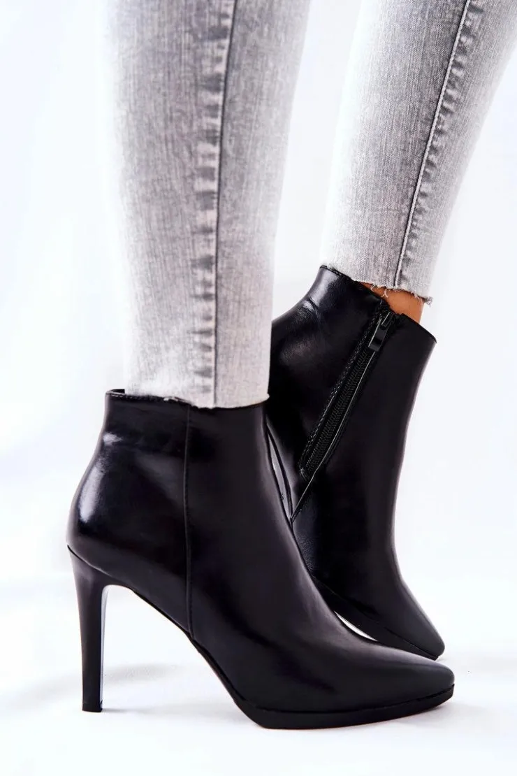 Buty Sergio Leone Czarne Botki|Botki Zimowe Damskie*Botki Damskie Na Szpilce Sergio Leone BT501