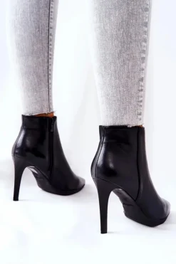 Buty Sergio Leone Czarne Botki|Botki Zimowe Damskie*Botki Damskie Na Szpilce Sergio Leone BT501