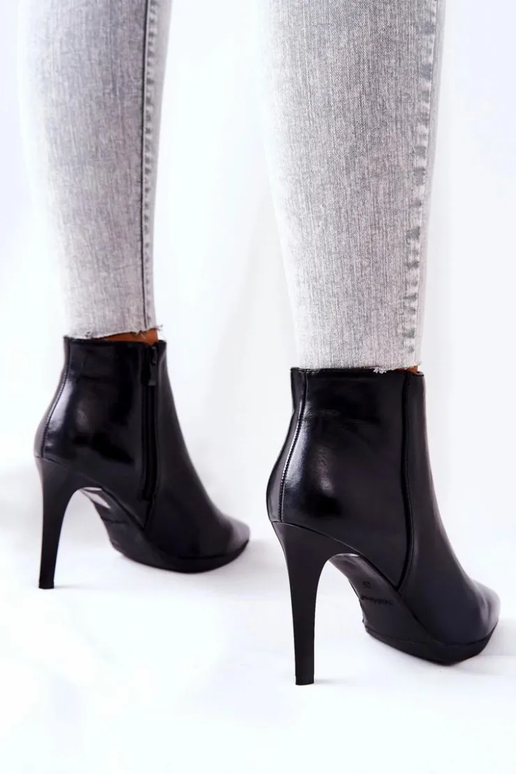 Buty Sergio Leone Czarne Botki|Botki Zimowe Damskie*Botki Damskie Na Szpilce Sergio Leone BT501