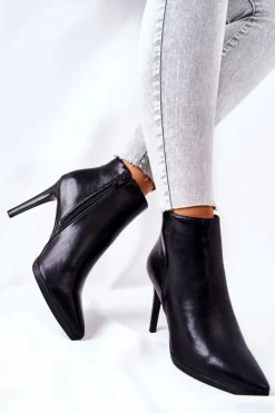 Buty Sergio Leone Czarne Botki|Botki Zimowe Damskie*Botki Damskie Na Szpilce Sergio Leone BT501