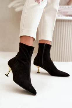 Damskie Boto Botki Damskie Na Szpilce Eko Zamszowe Z Noskami W Szpic Czarne Irithare