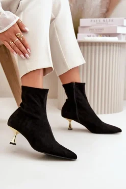 Damskie Boto Botki Damskie Na Szpilce Eko Zamszowe Z Noskami W Szpic Czarne Irithare