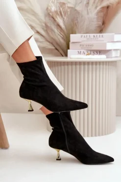 Damskie Boto Botki Damskie Na Szpilce Eko Zamszowe Z Noskami W Szpic Czarne Irithare