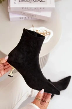 Damskie Boto Botki Damskie Na Szpilce Eko Zamszowe Z Noskami W Szpic Czarne Irithare