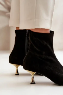 Damskie Boto Botki Damskie Na Szpilce Eko Zamszowe Z Noskami W Szpic Czarne Irithare