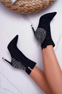 Sale Boto Botki Damskie Na Szpilce Czarne Fashionable