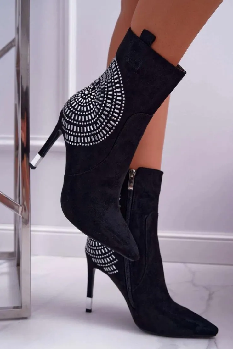 Sale Boto Botki Damskie Na Szpilce Czarne Fashionable