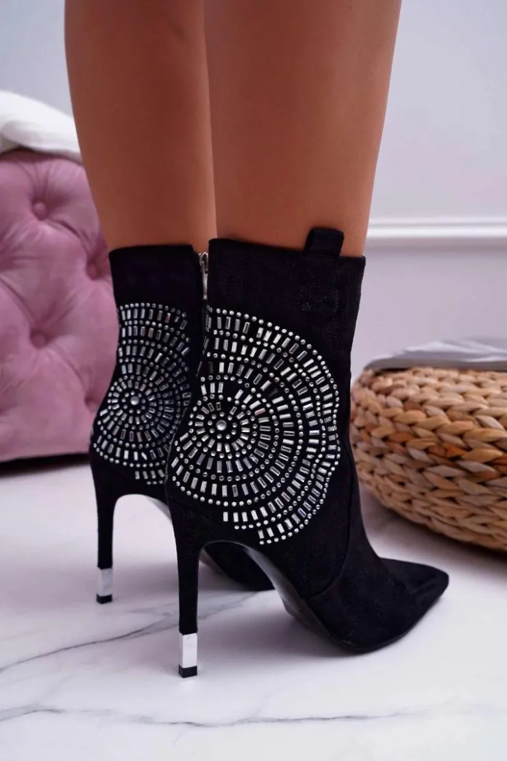 Sale Boto Botki Damskie Na Szpilce Czarne Fashionable