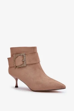 Damskie Boto Botki Damskie Na Szpilce Z Ozdobną Klamrą Beżowe Nirilis