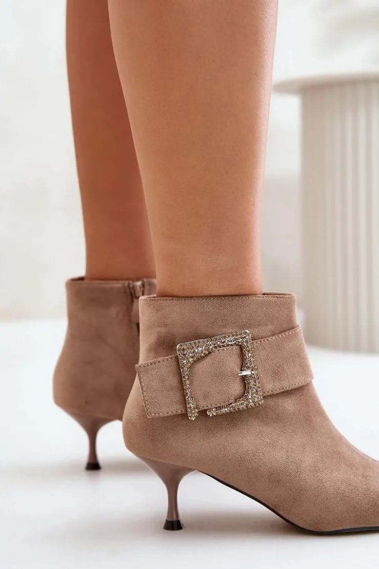 Damskie Boto Botki Damskie Na Szpilce Z Ozdobną Klamrą Beżowe Nirilis