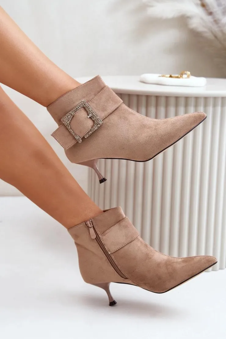 Damskie Boto Botki Damskie Na Szpilce Z Ozdobną Klamrą Beżowe Nirilis