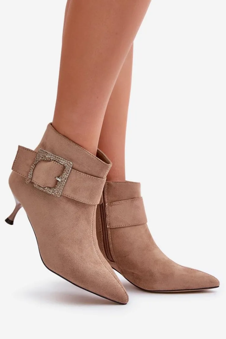 Damskie Boto Botki Damskie Na Szpilce Z Ozdobną Klamrą Beżowe Nirilis
