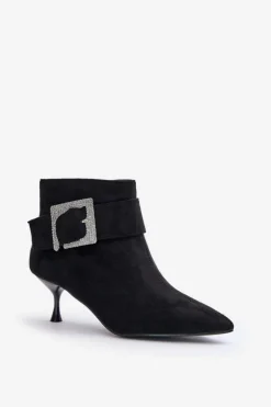 Boto Botki Na Obcasie|Botki Zamszowe*Botki Damskie Na Szpilce Z Ozdobną Klamrą Czarne Nirilis Czarny