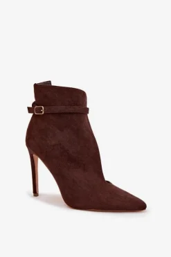 Boto Botki Damskie Na Szpilce Z Eko Zamszu Czekoladowe Amalundi Brązowy