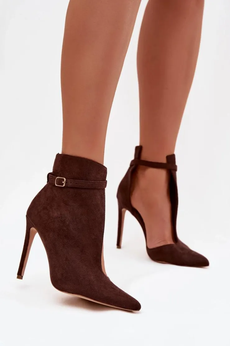 Boto Botki Damskie Na Szpilce Z Eko Zamszu Czekoladowe Amalundi Brązowy