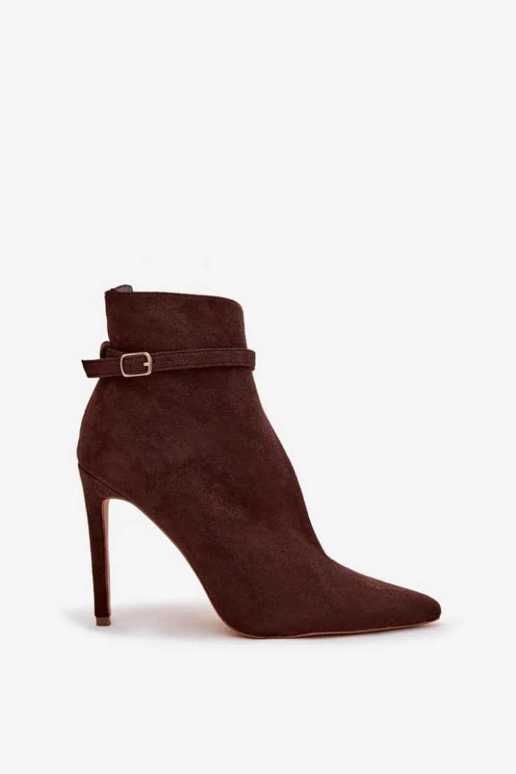 Boto Botki Damskie Na Szpilce Z Eko Zamszu Czekoladowe Amalundi Brązowy