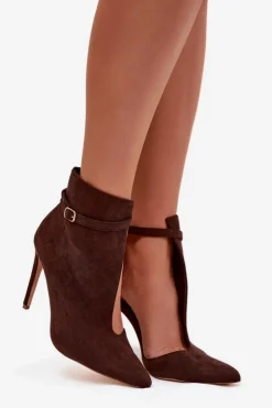 Boto Botki Damskie Na Szpilce Z Eko Zamszu Czekoladowe Amalundi Brązowy