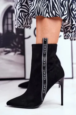 Sale GOE Botki Damskie Na Szpilce Zamszowe Czarne GG2N3005