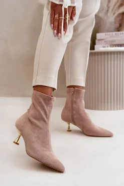 Boto Botki Na Obcasie|Botki Zamszowe*Botki Damskie Na Szpilce Eko Zamszowe Z Noskami W Szpic Beżowe Irithare