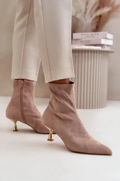 Boto Botki Na Obcasie|Botki Zamszowe*Botki Damskie Na Szpilce Eko Zamszowe Z Noskami W Szpic Beżowe Irithare