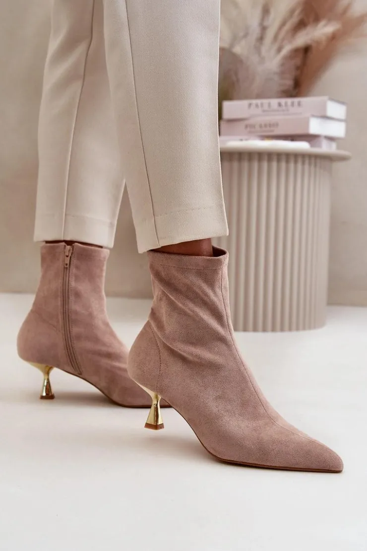 Boto Botki Na Obcasie|Botki Zamszowe*Botki Damskie Na Szpilce Eko Zamszowe Z Noskami W Szpic Beżowe Irithare