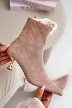 Boto Botki Na Obcasie|Botki Zamszowe*Botki Damskie Na Szpilce Eko Zamszowe Z Noskami W Szpic Beżowe Irithare