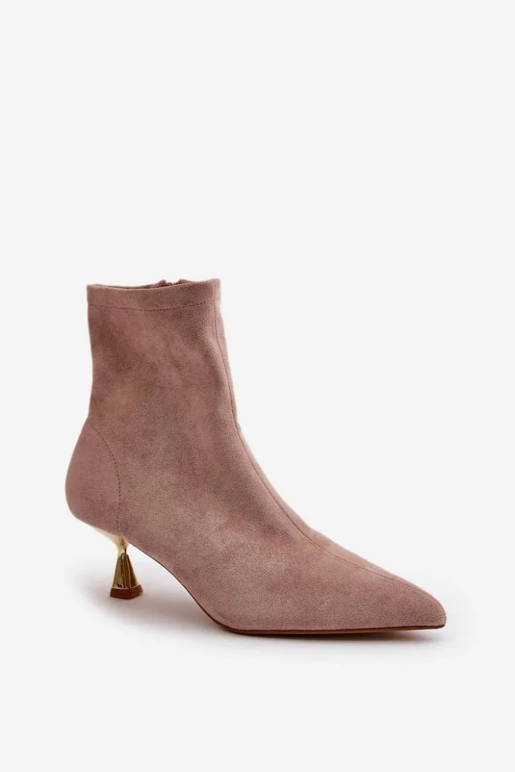 Boto Botki Na Obcasie|Botki Zamszowe*Botki Damskie Na Szpilce Eko Zamszowe Z Noskami W Szpic Beżowe Irithare